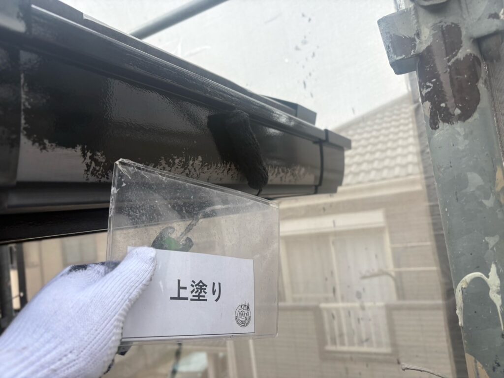 雨樋塗装<br />
上塗り状況