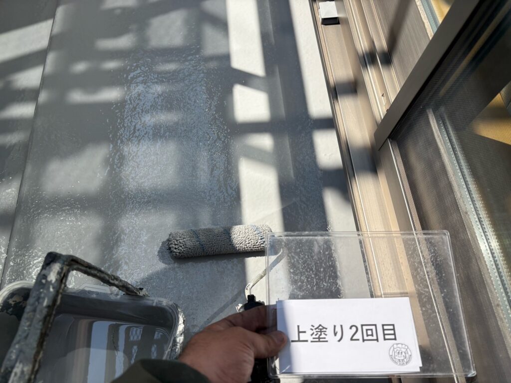 FRP防水<br />
トップコート2回目塗布状況